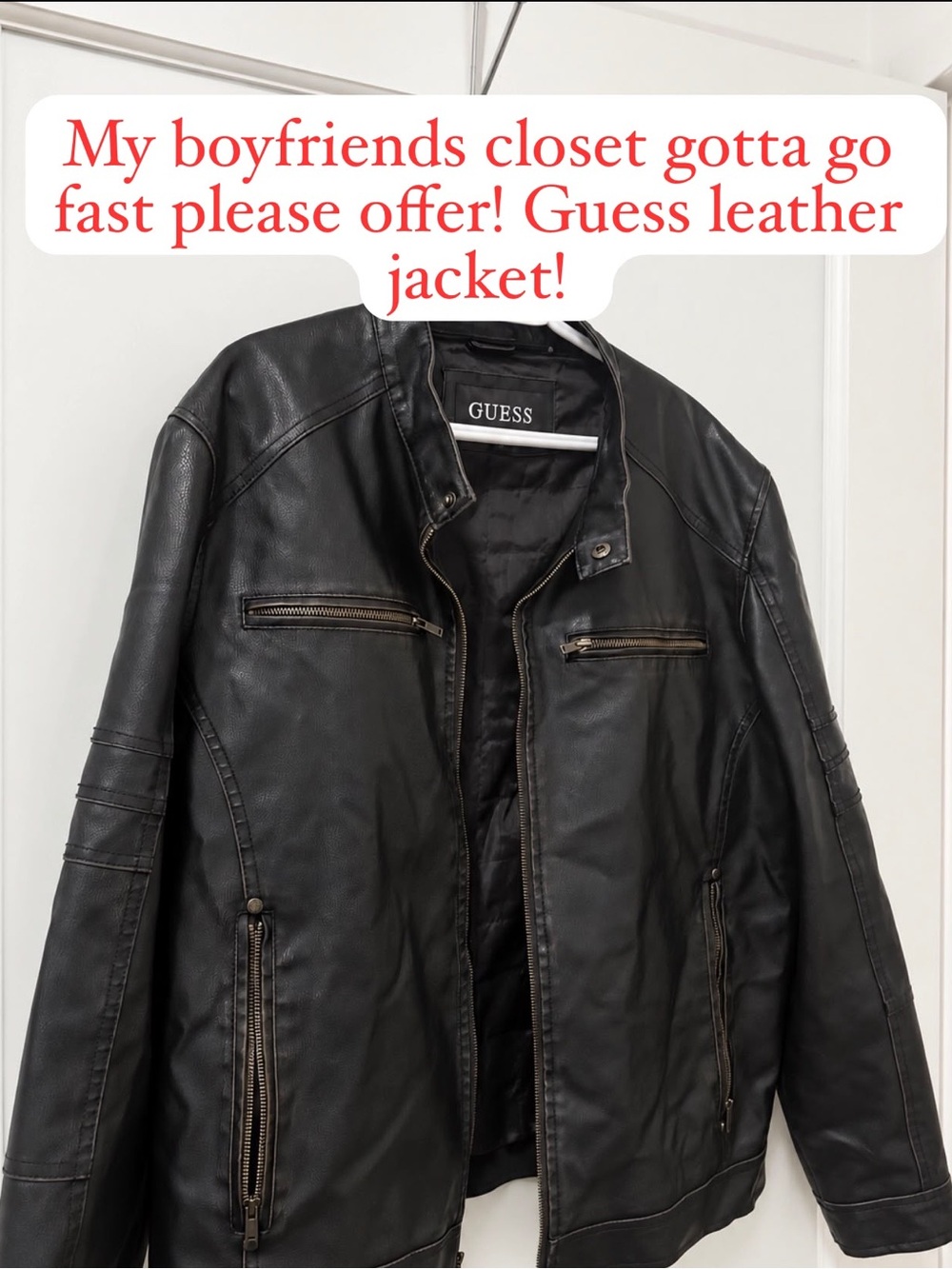 GUESS Men Leather Moto-Style Jacket Black Brown
